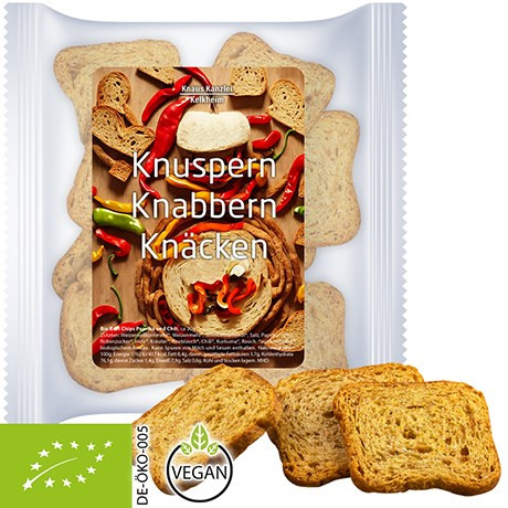 Bio Bio Brot Chips Paprika und Chili, ca. 20g, Express Maxi-XL-Tüte mit Etikett
