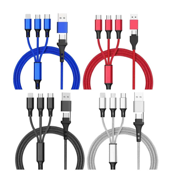 GADGETS 5in1 Ladekabel Nylon mit USB-A und TYP-C Kombistecker für Micro, TYP-C und Lightning